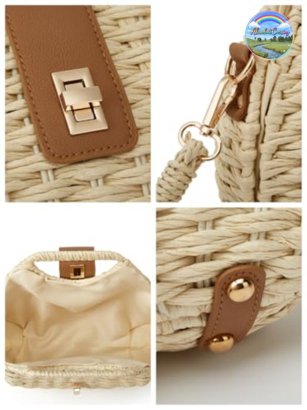 Handmade Straw Woven Crossbody Beach Dumpling Bag Tote Clutch - Picture 6 of 7